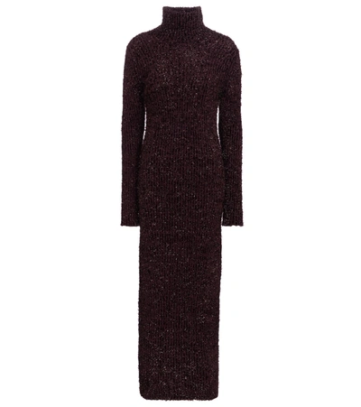 Shop Helmut Lang Ribbed-knit Sweater Dress In Purple