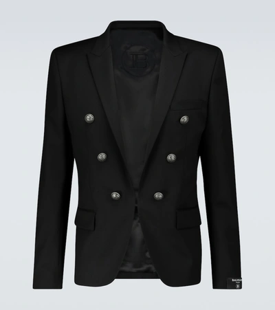 Shop Balmain Six-button Wool Blazer In Black