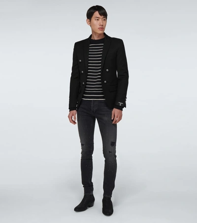 Shop Balmain Six-button Wool Blazer In Black