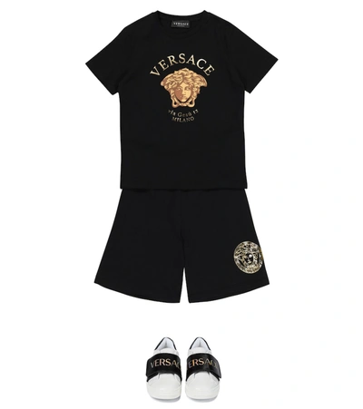 Shop Versace Medusa Cotton Jersey Shorts In Black