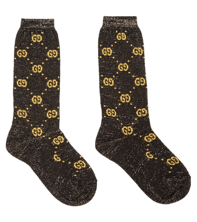 Shop Gucci Gg Lamé Cotton-blend Socks In Black
