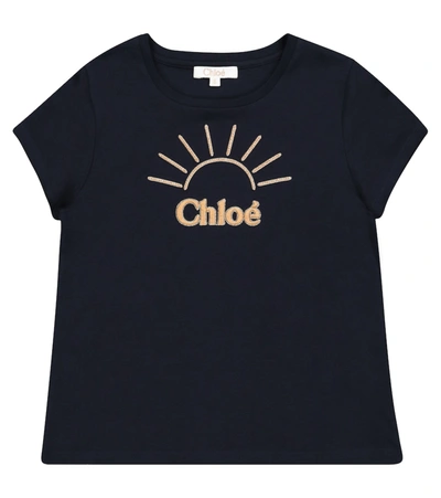 Shop Chloé Logo Cotton Jersey T-shirt In Blue