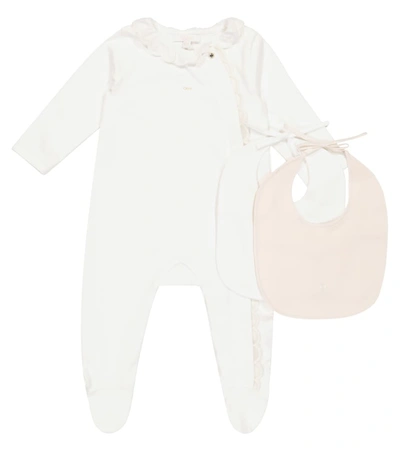 Shop Chloé Baby Cotton Onesie And 2-bib Set In White