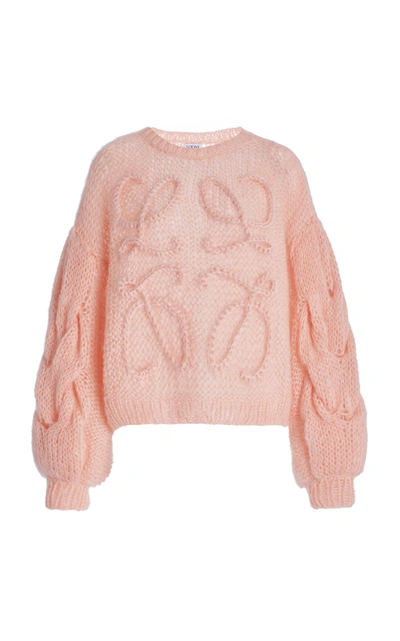 Shop Loewe Women's Anagram-knit Mohair Sweater In Pink