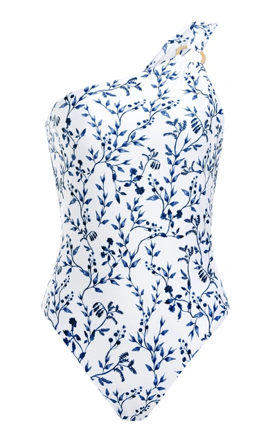 Shop Agua By Agua Bendita Women's Fresa One-shoulder Acacias-print One-piece Swimsuit In Blue