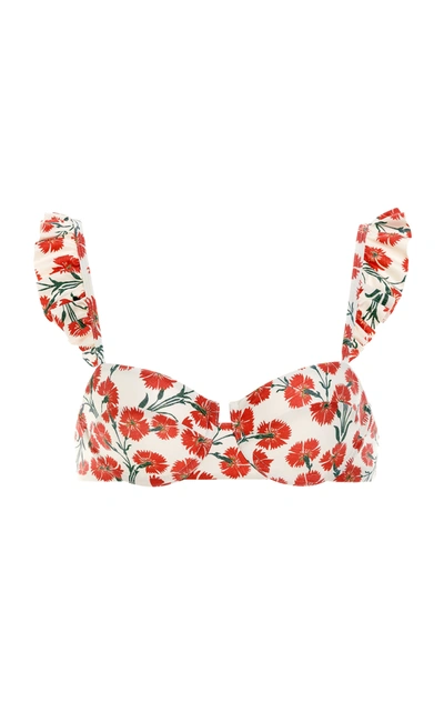 Shop Agua By Agua Bendita Women's Kiwi Ruffled Bermelo-print Bikini Top In Red