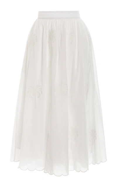 Shop Agua By Agua Bendita Women's Curcuma Bruma-hand Embroidered Cotton Midi Skirt In White