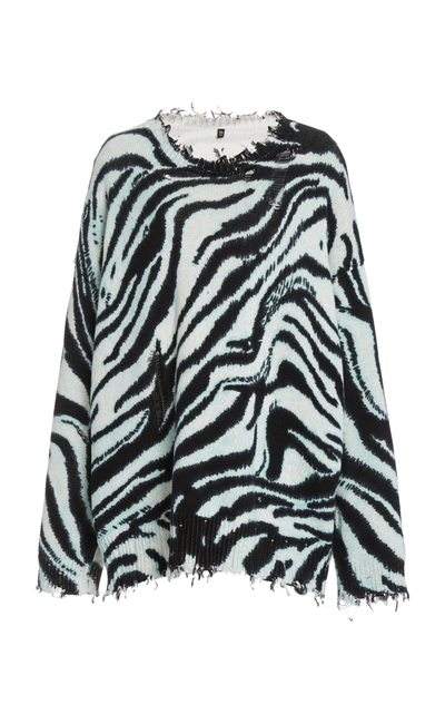 Shop R13 Women's Oversized Distressed Zebra-print Cotton Sweater