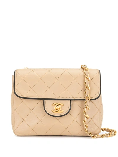 Pre-owned Chanel 1990 Diamond-quilted Crossbody Bag In Neutrals