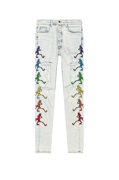 Shop Amiri Grateful Dead Embroidery Jean In Vintage Sky Indigo