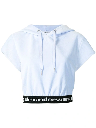 Shop Alexander Wang Cropped Corduroy Hoodie In Blue