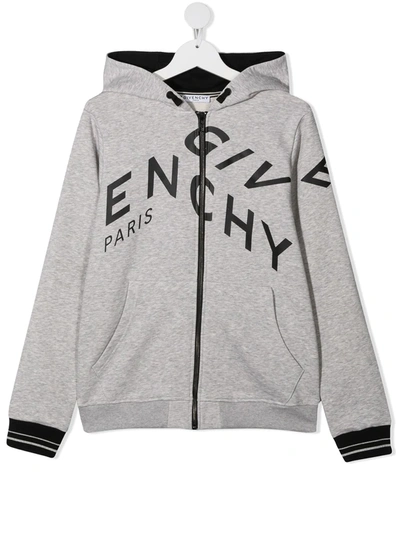 Shop Givenchy Logo-print Zip-up Hoodie In Grey