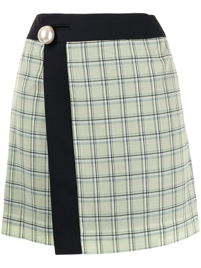 Shop Kimhēkim Checked Wool Mini Skirt In Green