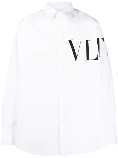 Shop Valentino Vltn-print Cotton Shirt In White