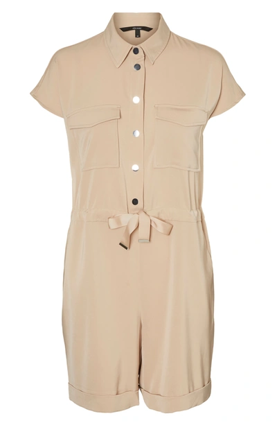 Shop Vero Moda Short Sleeve Buton Front Romper In Nomad