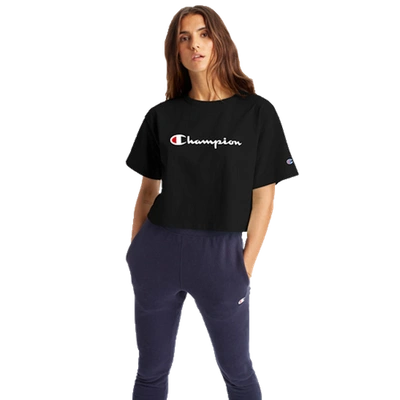 Shop Champion Womens  Heritage Crop T-shirt In Black/white