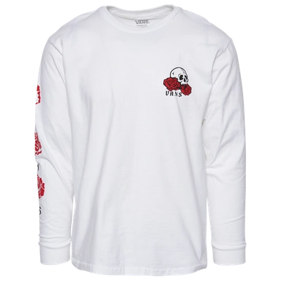 Shop Vans Mens  Rose Skull Longsleeve T-shirt In White/red