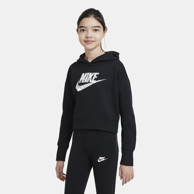Shop Nike Girls  Crop Hoodie In Black/white