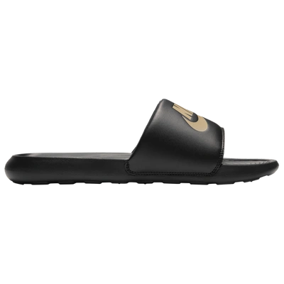 Shop Nike Mens  Victori One Slides In Black/metallic Gold/black