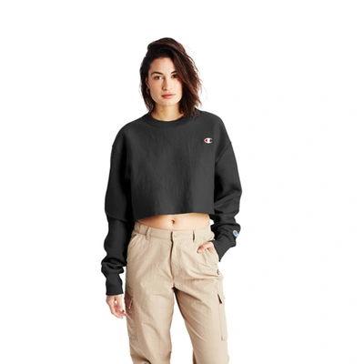 Shop Champion Womens  Reverse Weave Cropped Cut Off Crew In Black/white