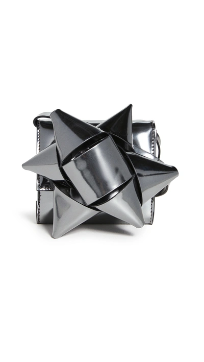 Shop Mm6 Maison Margiela Metallic Bow Crossbody Wallet In Metallic Dark Grey