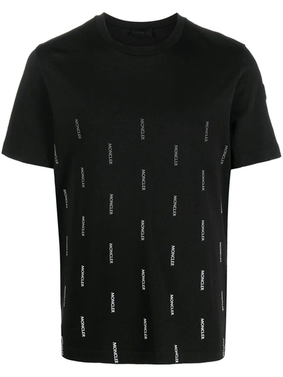 Shop Moncler Repeated Logo Print T-shirt In Black