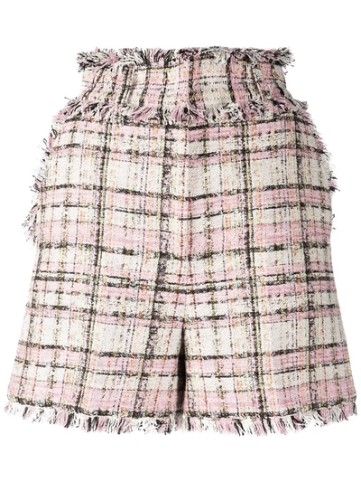 Shop Msgm Frayed Tweed Shorts In Pink