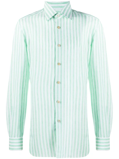 Shop Kiton Pinstripe-pattern Long-sleeve Shirt In Green