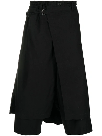 Shop Yohji Yamamoto High-rise Layered Cropped Trousers In Black