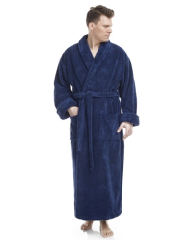 Shop Arus Men's Shawl Collar Full Ankle Length Fleece Bathrobe In Navy