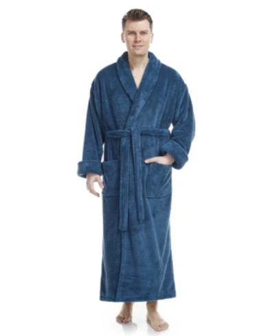 Shop Arus Men's Shawl Collar Full Ankle Length Fleece Bathrobe In Ocean Blue