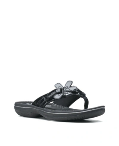 Shop Clarks Women's Cloudsteppers Brinkley Flora Sandals In Black Synthetic Patent