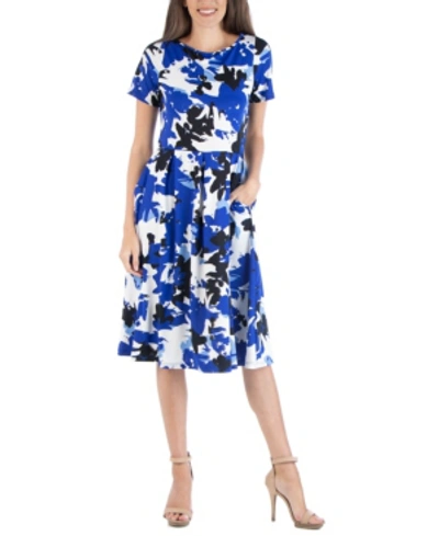 Shop 24seven Comfort Apparel Geometric Painted Short Sleeve Midi Dress In Multi