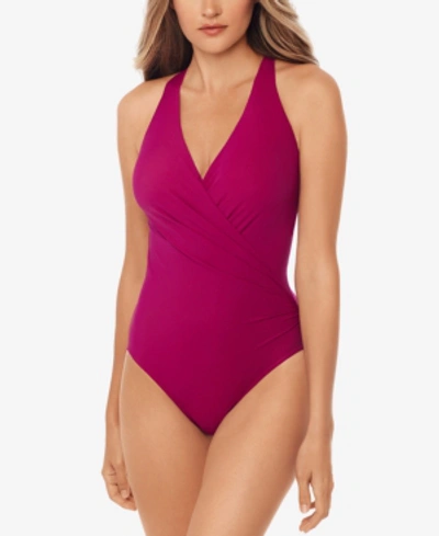 Shop Miraclesuit Rock Solid Wrapsody One-piece Swimsuit Women's Swimsuit In Framboise Pink