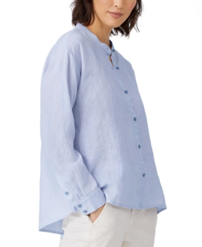 Shop Eileen Fisher Organic Linen Mandarin-collar Shirt In India Sky