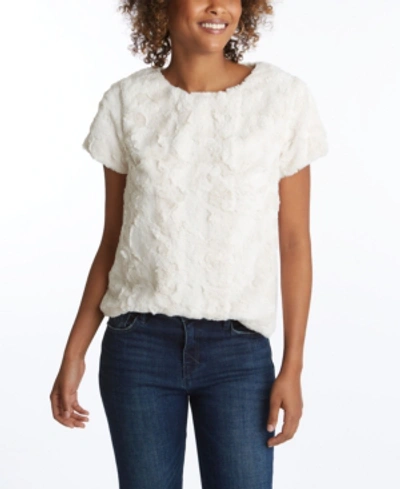Shop Adyson Parker Women's Short Sleeve Sherpa Pullover Top In Milk White