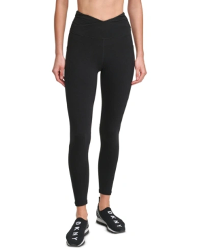Shop Dkny Sport Crossover High-waist 7/8 Length Leggings In Black