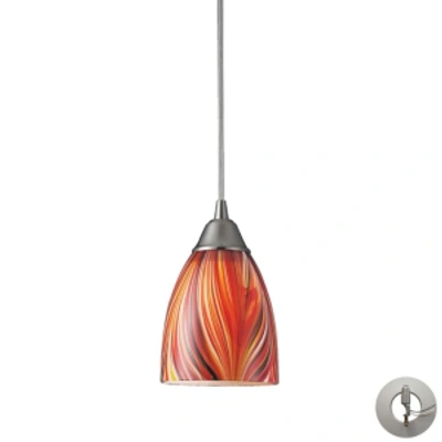 Shop Elk Lighting Arco Baleno 1 Light Pendant In Satin Nickel And Multi Glass - Includes Adapter Kit In Silver