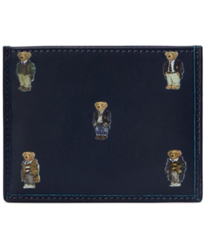 Shop Polo Ralph Lauren Men's Polo Bear Leather Card Case In Navy