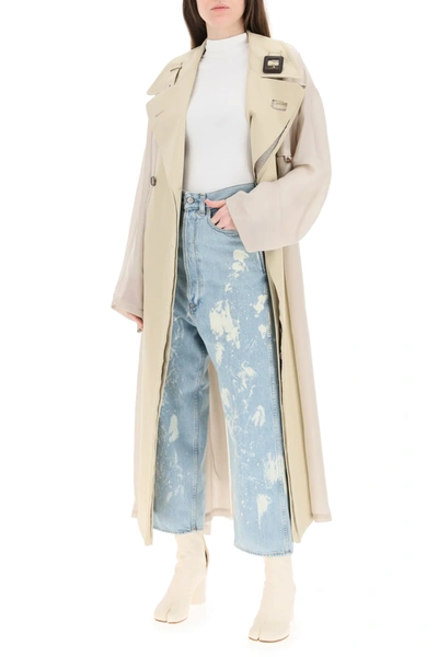 Shop Maison Margiela Bi-material Trench Coat In Beige