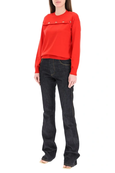 Shop Bottega Veneta Sweater With Opening And Buttons In Red
