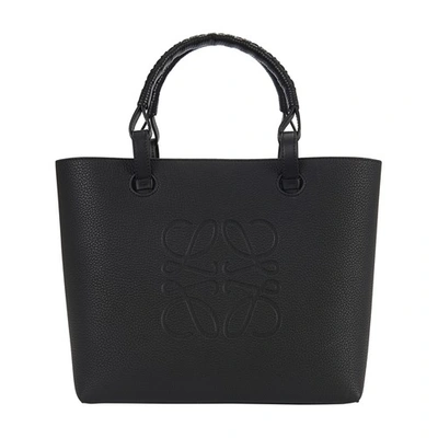 Shop Loewe Small Anagram Tote Bag In Grained Calfskin In Black