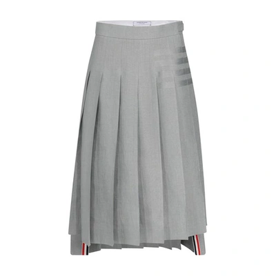 Shop Thom Browne Pleated Midi Skirt In Light Grey