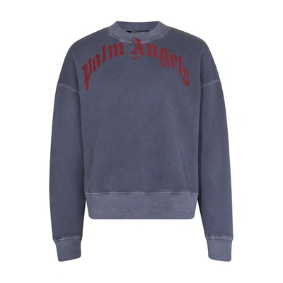 Shop Palm Angels Vintage Wash Curved Logo Sweatshirt In Navy Blue