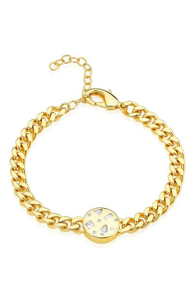 Shop Adornia Multishape Stones Curb Chain Bracelet In Yellow