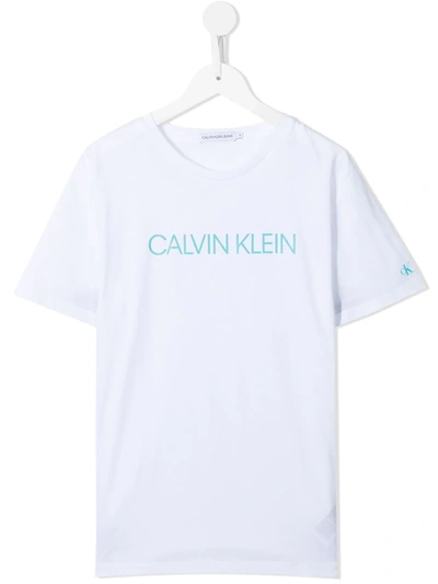 Shop Calvin Klein Teen Logo Print T-shirt In White