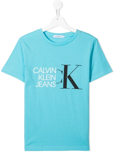 Shop Calvin Klein Teen Logo Print T-shirt In Blue