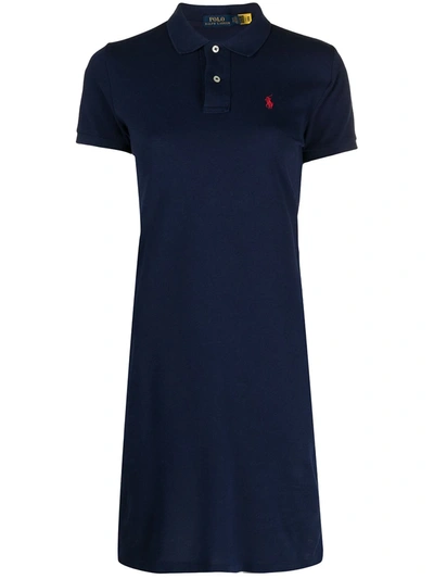 Shop Polo Ralph Lauren Embroidered Logo Polo Dress In Blue