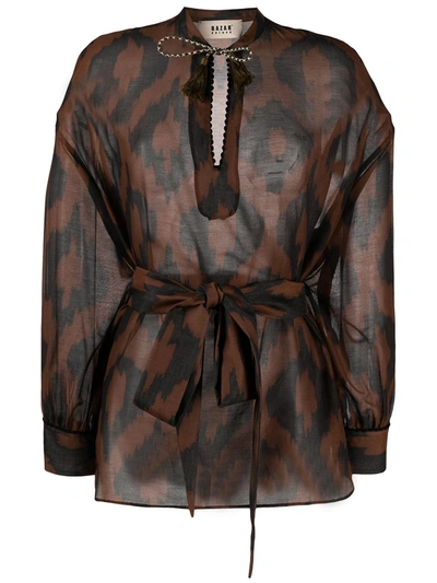 Shop Bazar Deluxe Geometric-print Long-sleeve Blouse In Brown