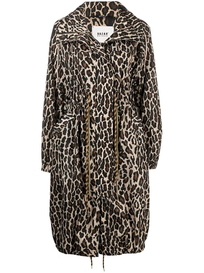 Shop Bazar Deluxe Leopard Print Zip-up Raincoat In Neutrals